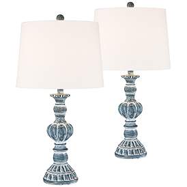 Image2 of Regency Hill Tanya 26.5" Blue Wash Table Lamps Set of 2 with Dimmers