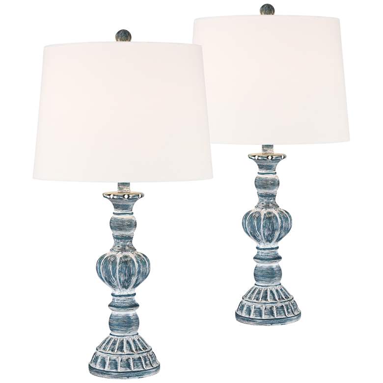 Image 2 Regency Hill Tanya 26.5 inch Blue Wash Table Lamps Set of 2 with Dimmers