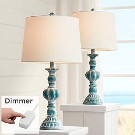 Image1 of Regency Hill Tanya 26.5" Blue Wash Table Lamps Set of 2 with Dimmers