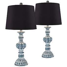 Image1 of Regency Hill Tanya 26 1/2" Blue Wash Black Shade Table Lamps Set of 2