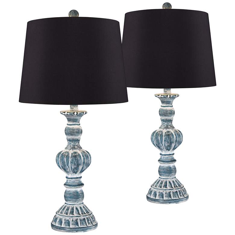 Image 1 Regency Hill Tanya 26 1/2 inch Blue Wash Black Shade Table Lamps Set of 2