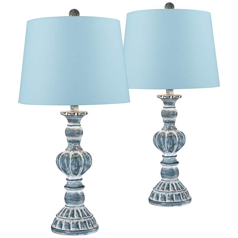 Image 1 Regency Hill Tanya 26 1/2 inch Blue Wash Blue Shade Table Lamps Set of 2
