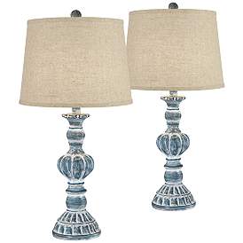 Image1 of Regency Hill Tanya 26 1/2" Blue Wash Burlap Linen Table Lamps Set of 2