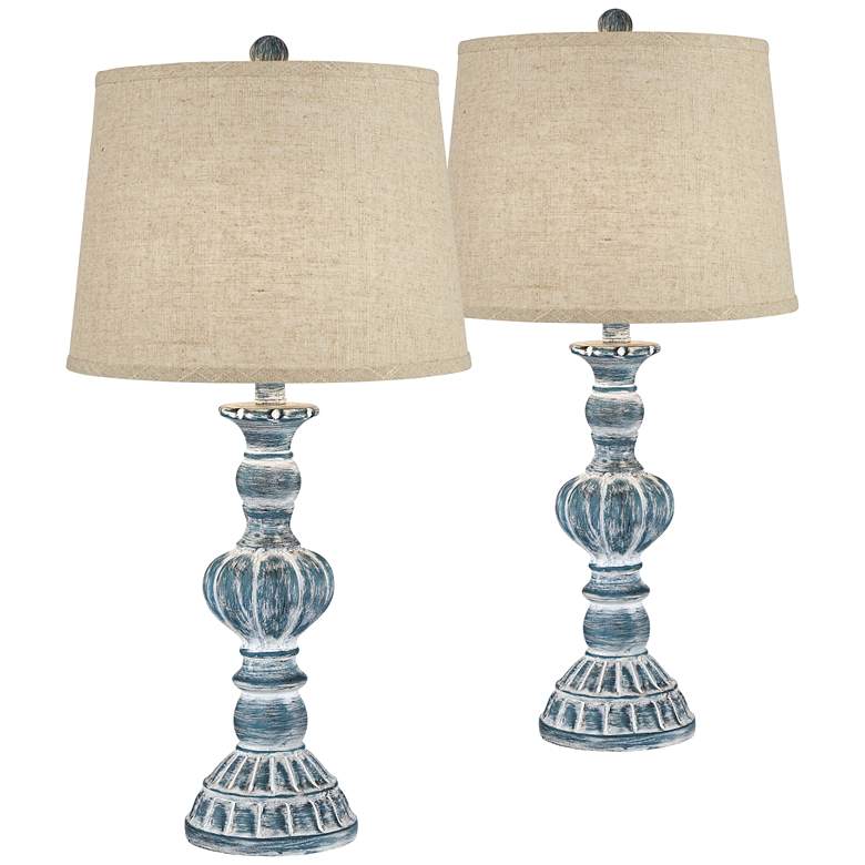 Image 1 Regency Hill Tanya 26 1/2" Blue Wash Burlap Linen Table Lamps Set of 2