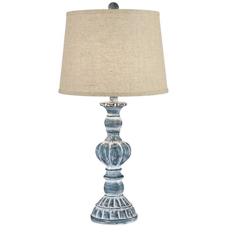 Image 6 Regency Hill Tanya 26 1/2 inch Blue Wash Burlap Linen Table Lamps Set of 2 more views