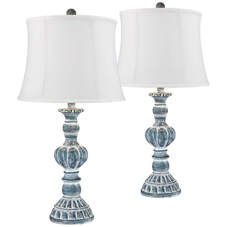 Image 1 Regency Hill Tanya 26 1/2 inch Blue Wash White Shade Table Lamps Set of 2