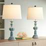 2_Regency Hill Tanya 26 1/2" Vintage Blue Wash Table Lamps Set of 2