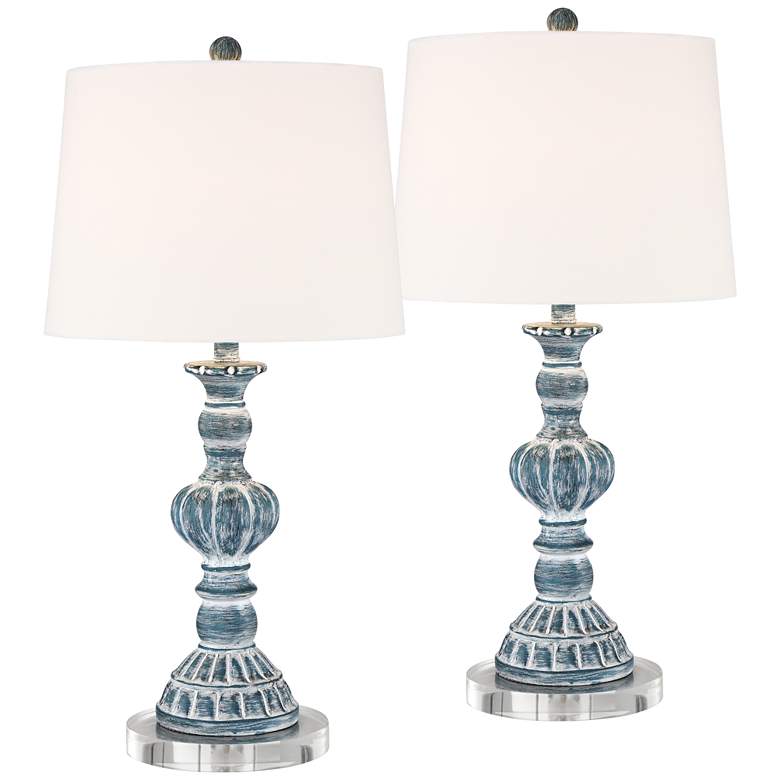 Image 1 Regency Hill Tanya 27 1/2" Blue Wash Table Lamps with Risers