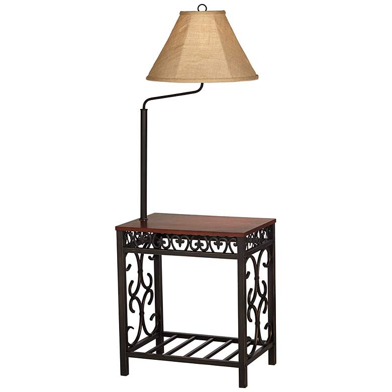 Image 2 Regency Hill Travata 54" Cherry Wood End Table with Floor Lamp