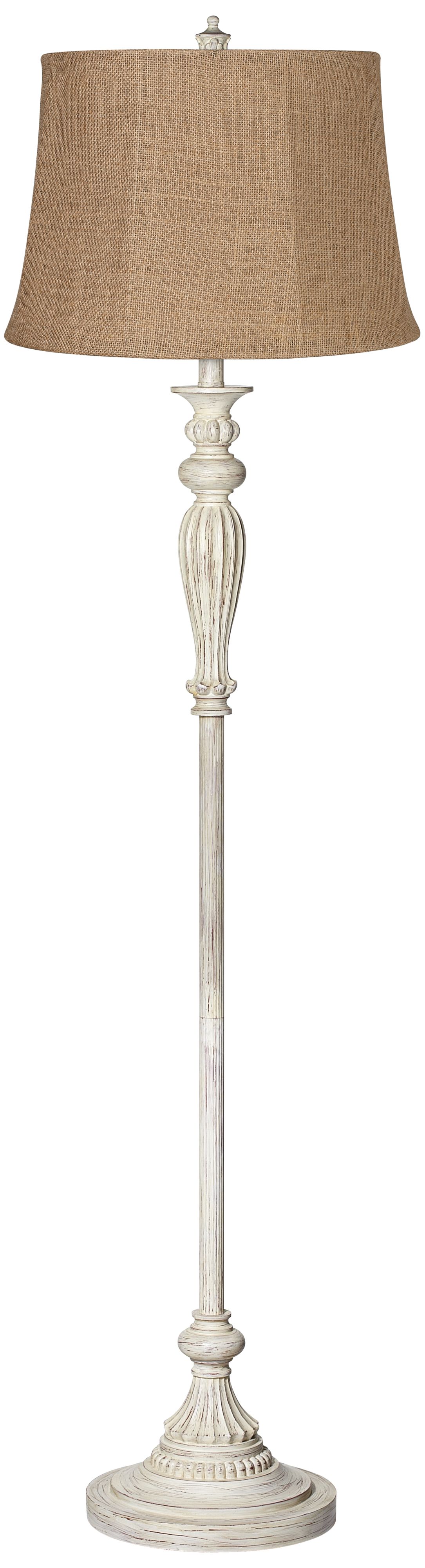Regency Hill Vintage Chic 60" Burlap and Antique White Floor Lamp