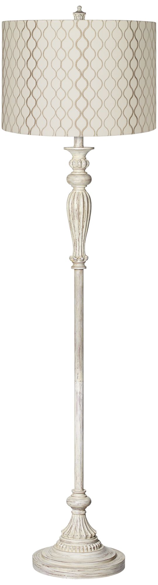 Regency Hill Vintage Chic 60" Embroidered and Antique White Floor Lamp