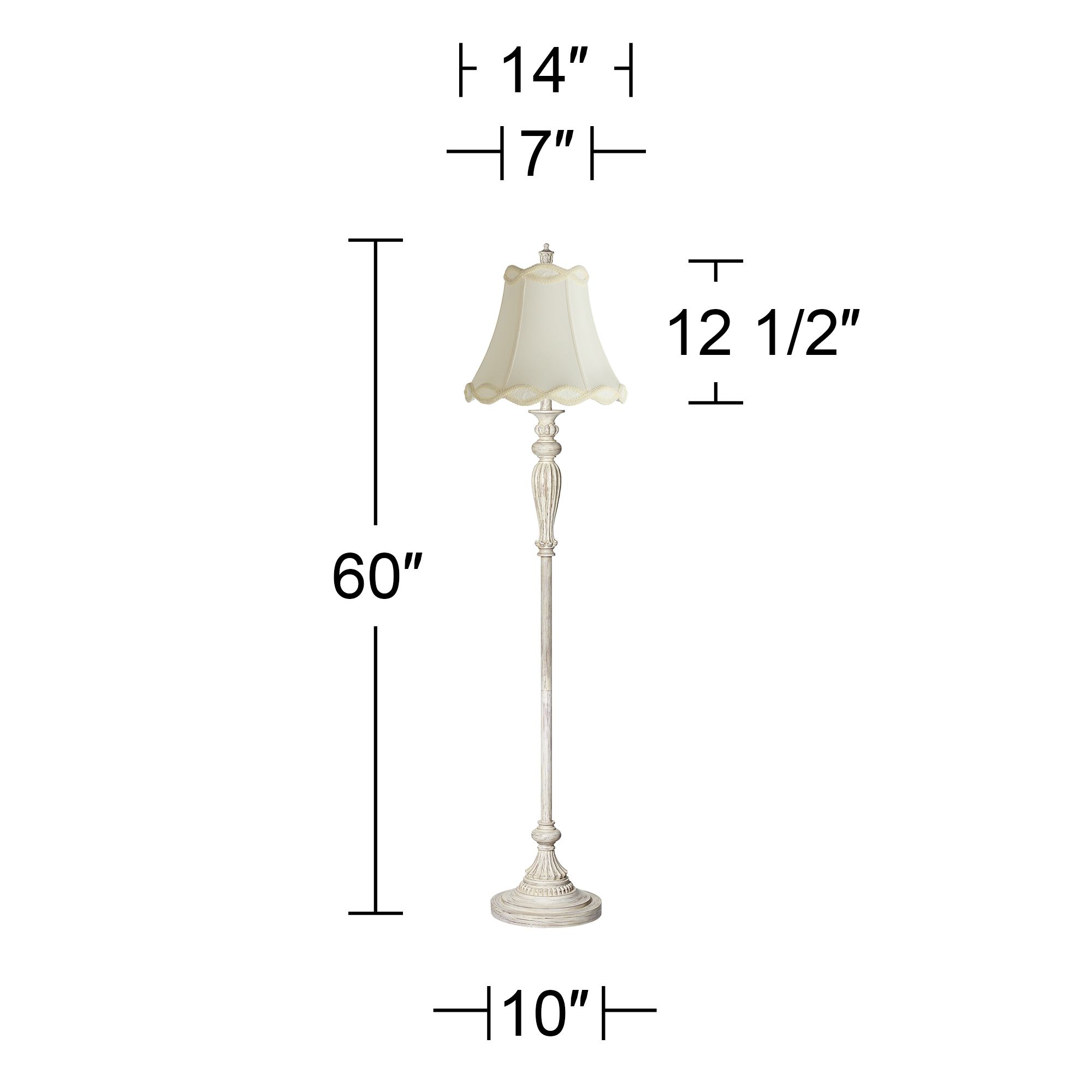 Regency Hill Vintage Chic 60" Cream Shade Antique White Floor Lamp
