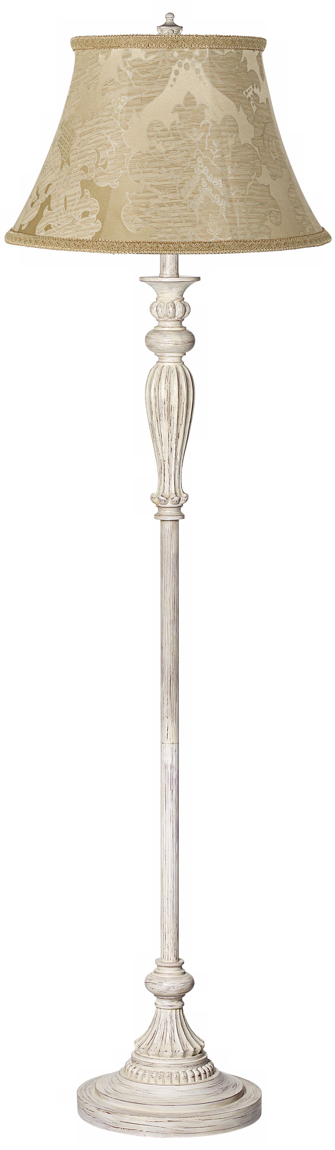 Regency Hill Vintage Chic 60" Ivory Brocade Antique White Floor Lamp