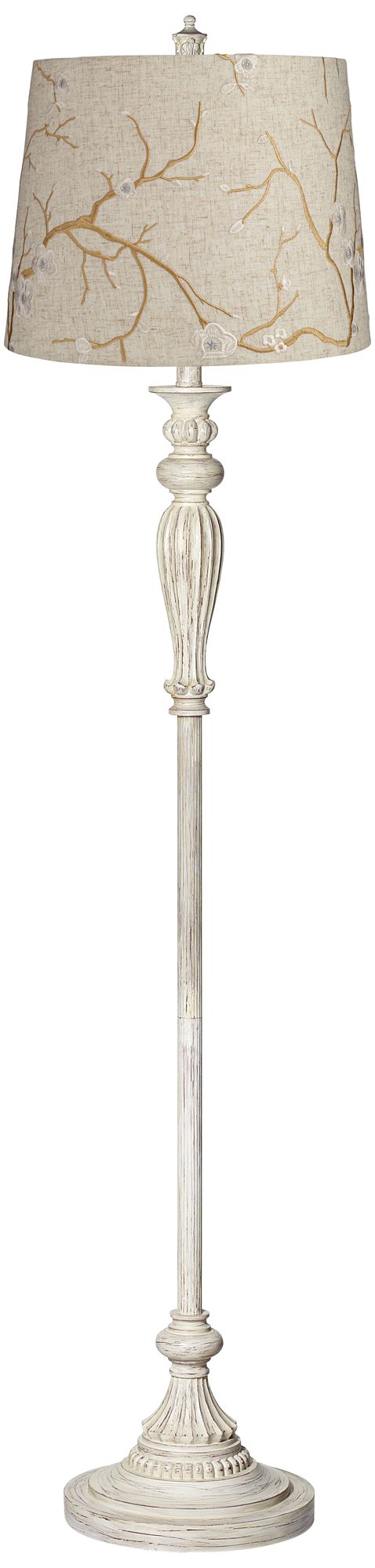 Regency Hill Vintage Chic 60" Plum Flower Antique White Floor Lamp