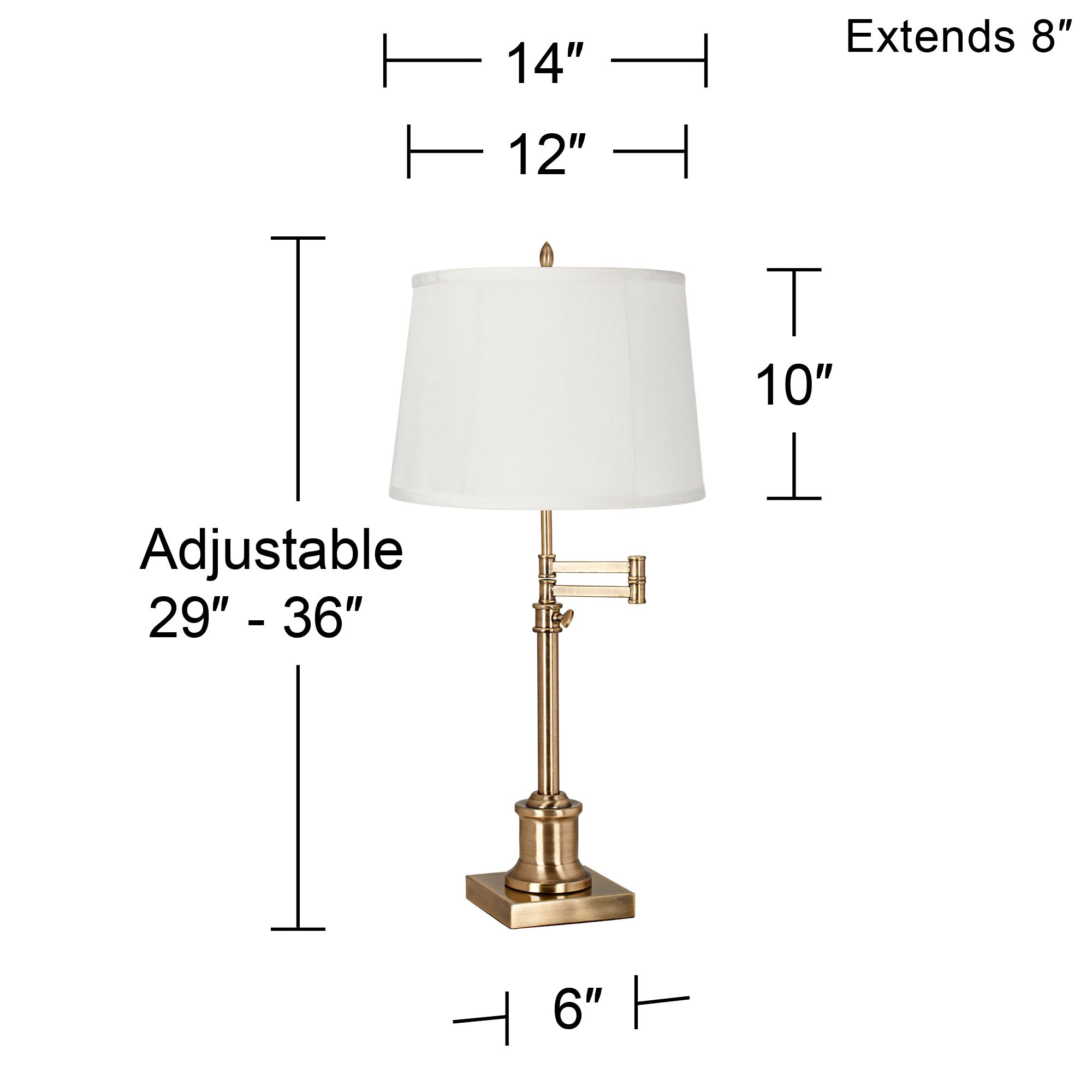 Image 6 Regency Hill Westbury Adjustable Height Beige and Brass Swing Arm Desk Lamp more views