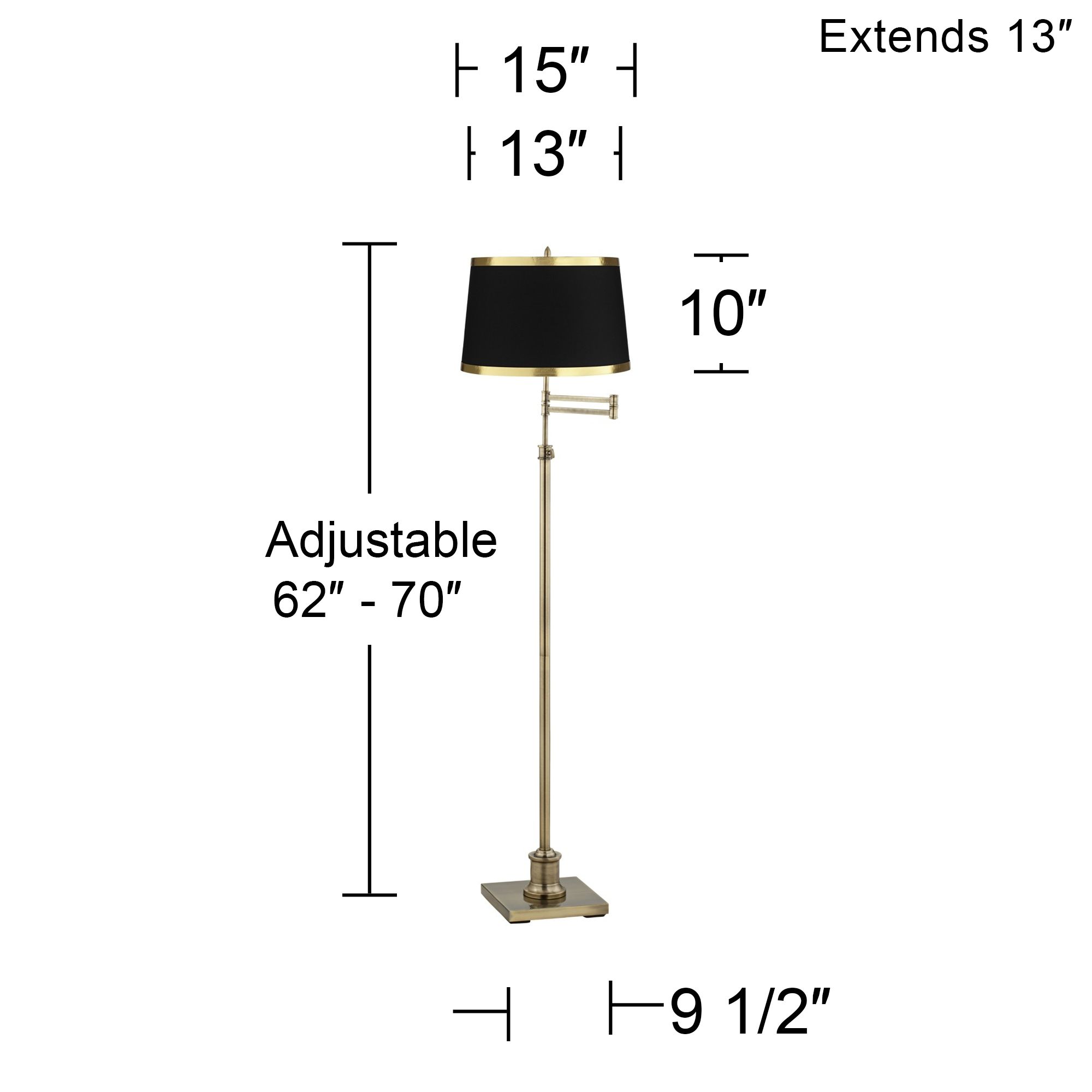Image 4 Regency Hill Westbury Adjustable Height Black Brass Swing Arm Floor Lamp more views