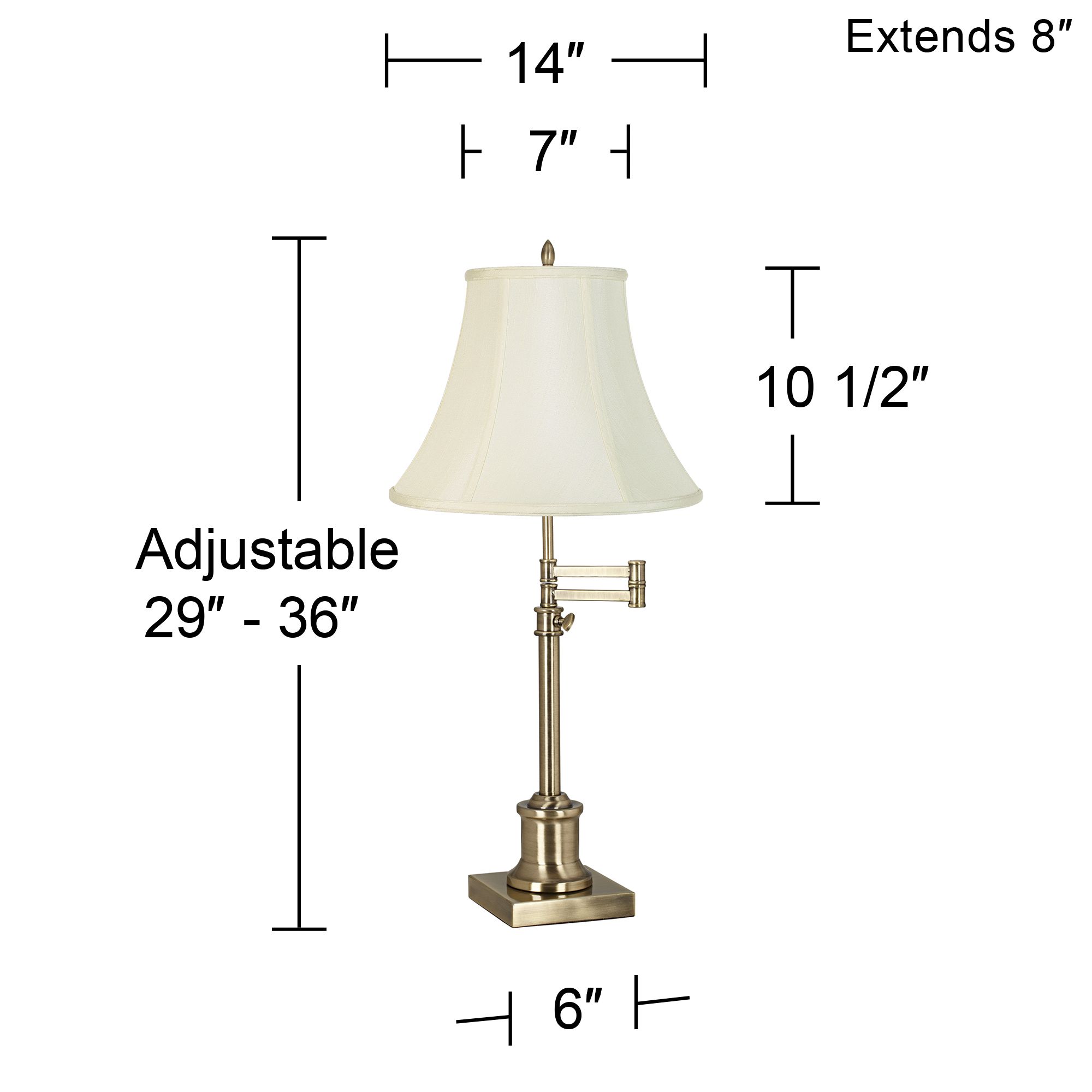Image 7 Regency Hill Westbury Adjustable Height Cream and Brass Swing Arm Lamp more views