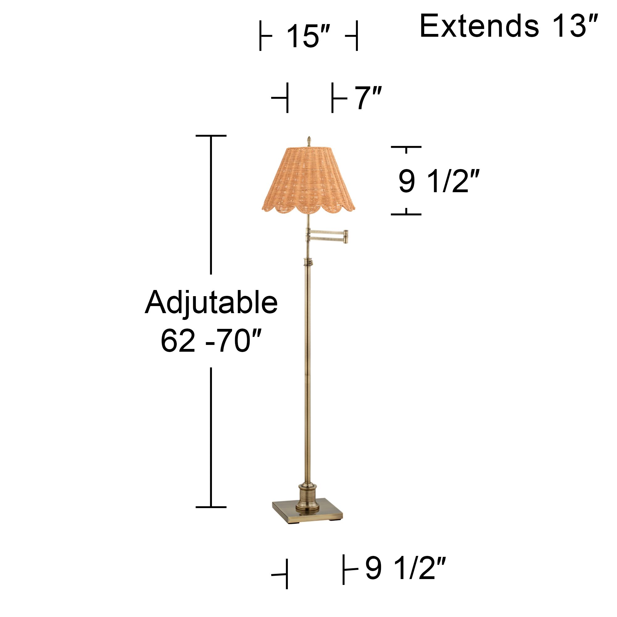 Image 5 Regency Hill Westbury Adjustable Height Scalloped Rattan Shade Floor Lamp more views