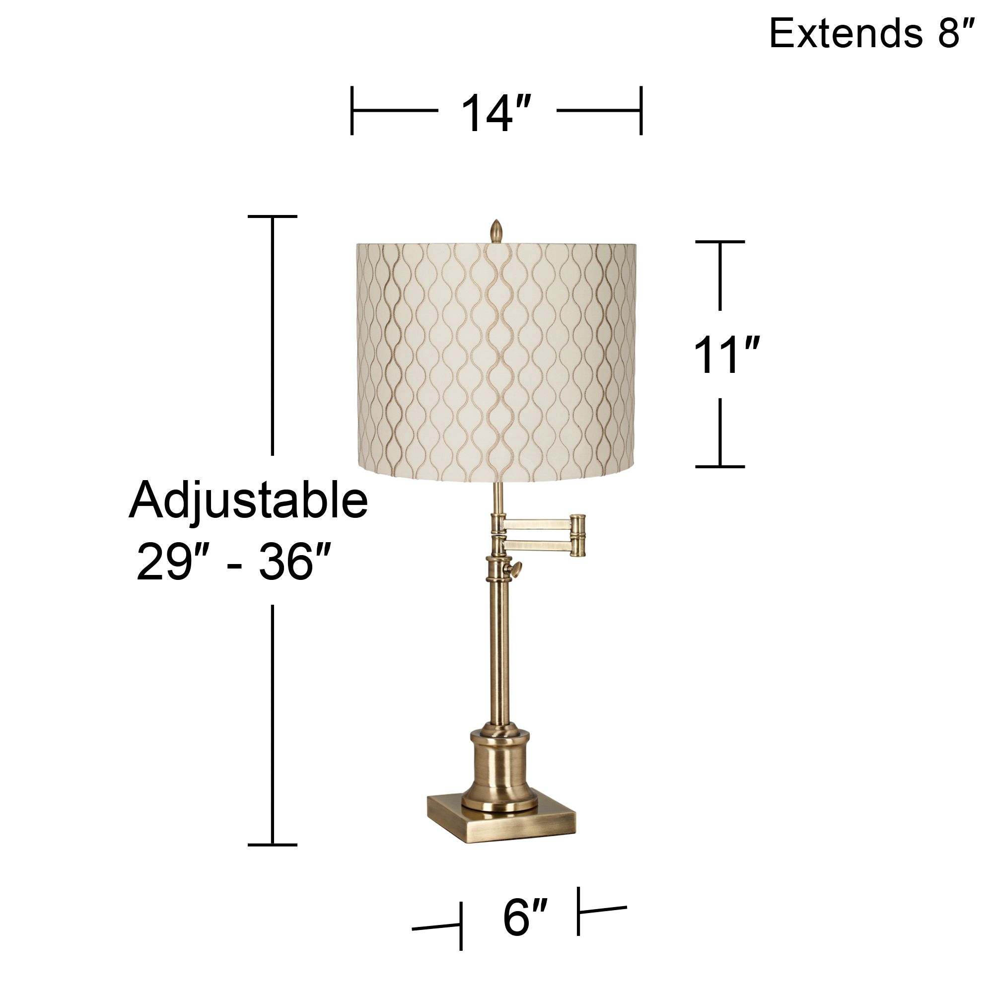 Image 6 Regency Hill Westbury Adjustable Hourglass Shade Brass Swing Arm Lamp more views