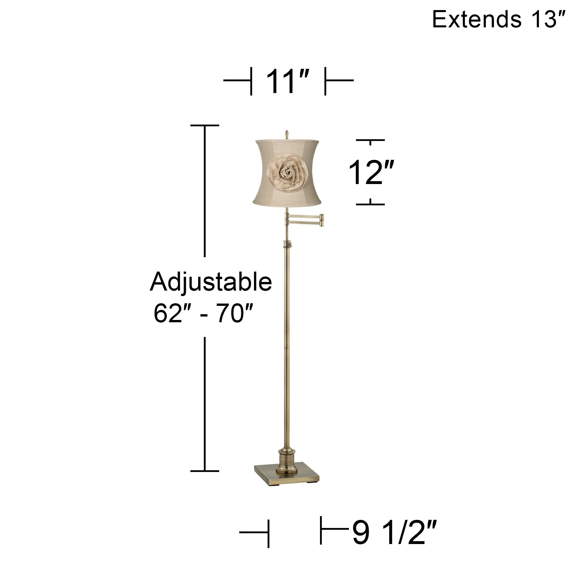 Image 3 Regency Hill Westbury Almond Flower Brass Adjustable Swing Arm Floor Lamp more views