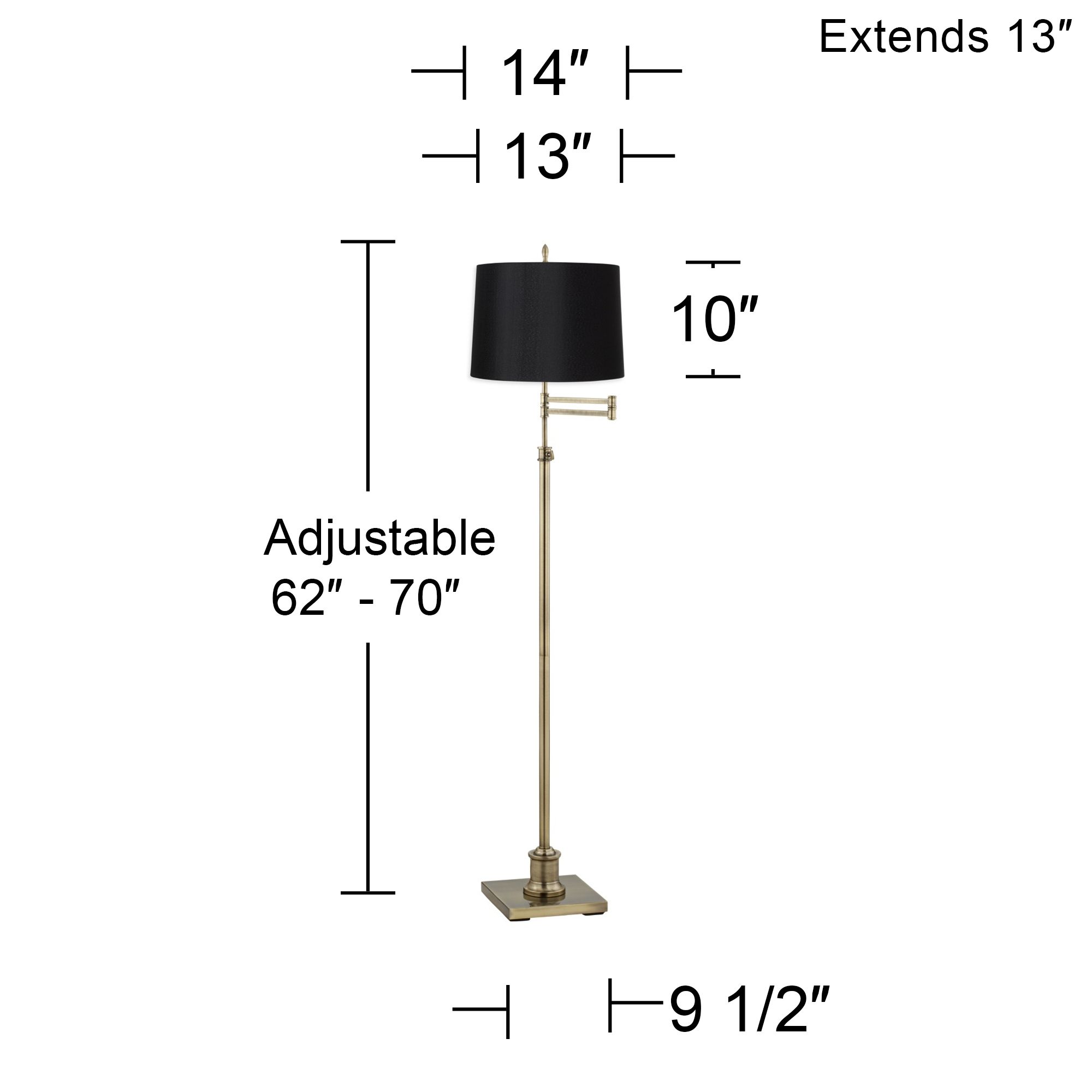 Image 4 Regency Hill Westbury Black Drum and Brass Adjustable Swing Arm Floor Lamp more views