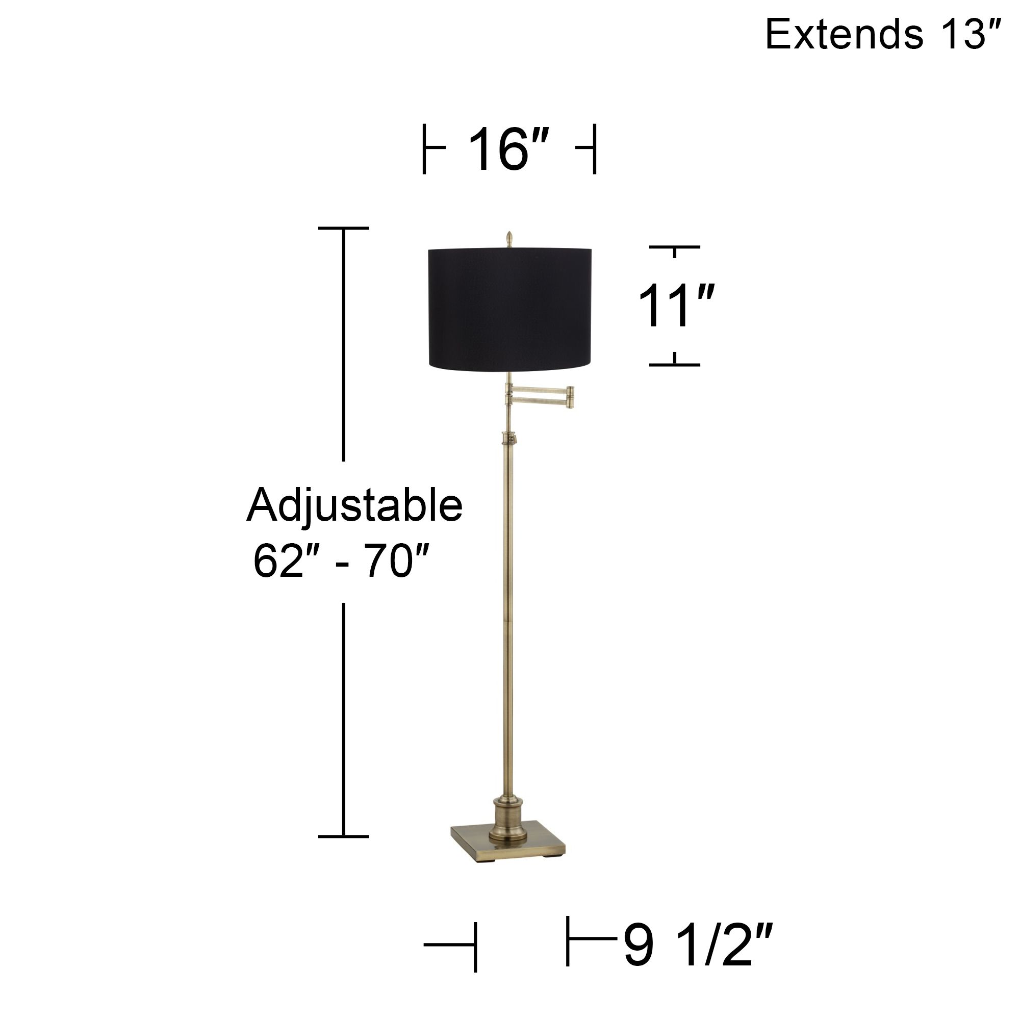 Image 4 Regency Hill Westbury Black Shade and Brass Adjustable Swing Arm Floor Lamp more views