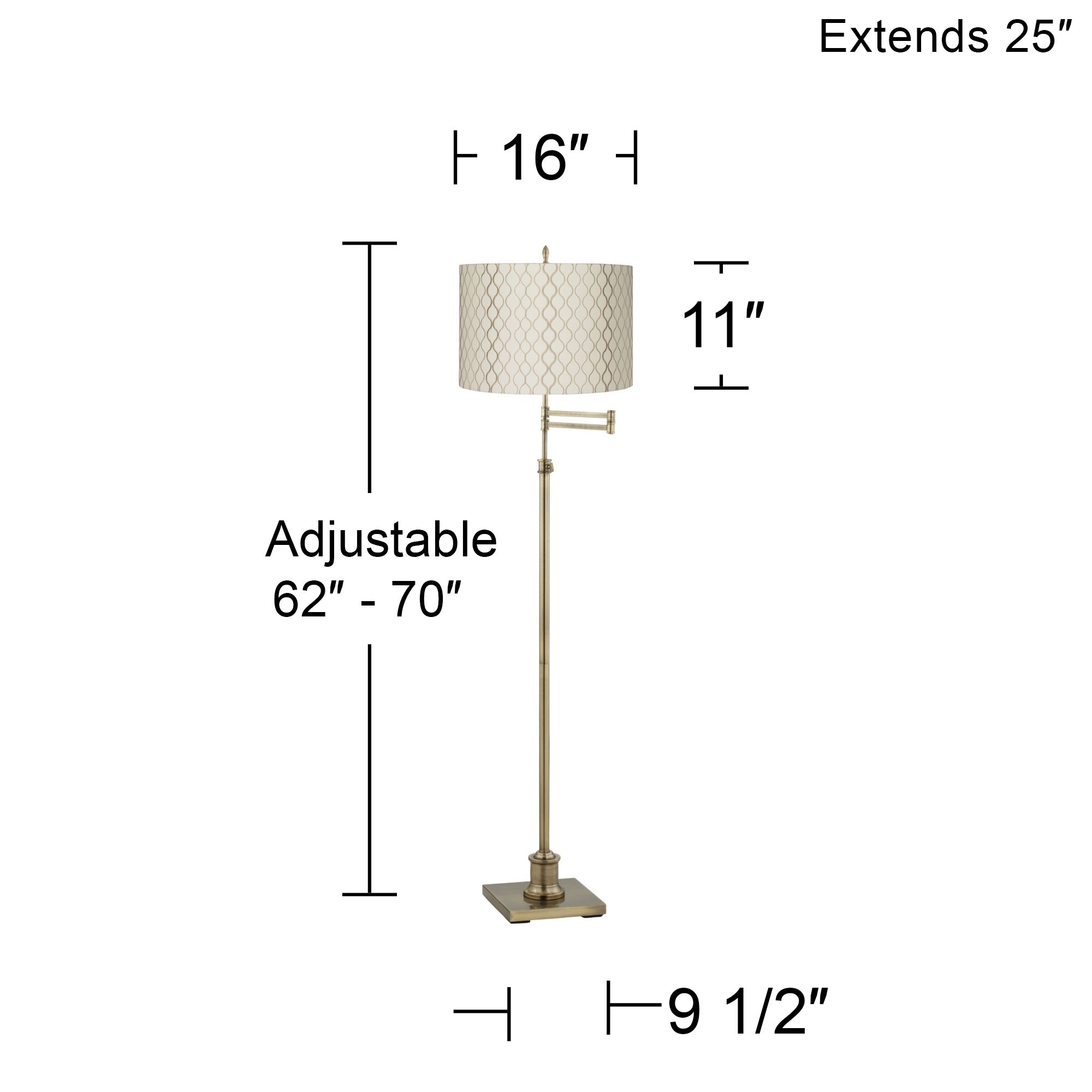 Image 4 Regency Hill Westbury Brass Swing Arm Floor Lamp with Embroidered Shade more views