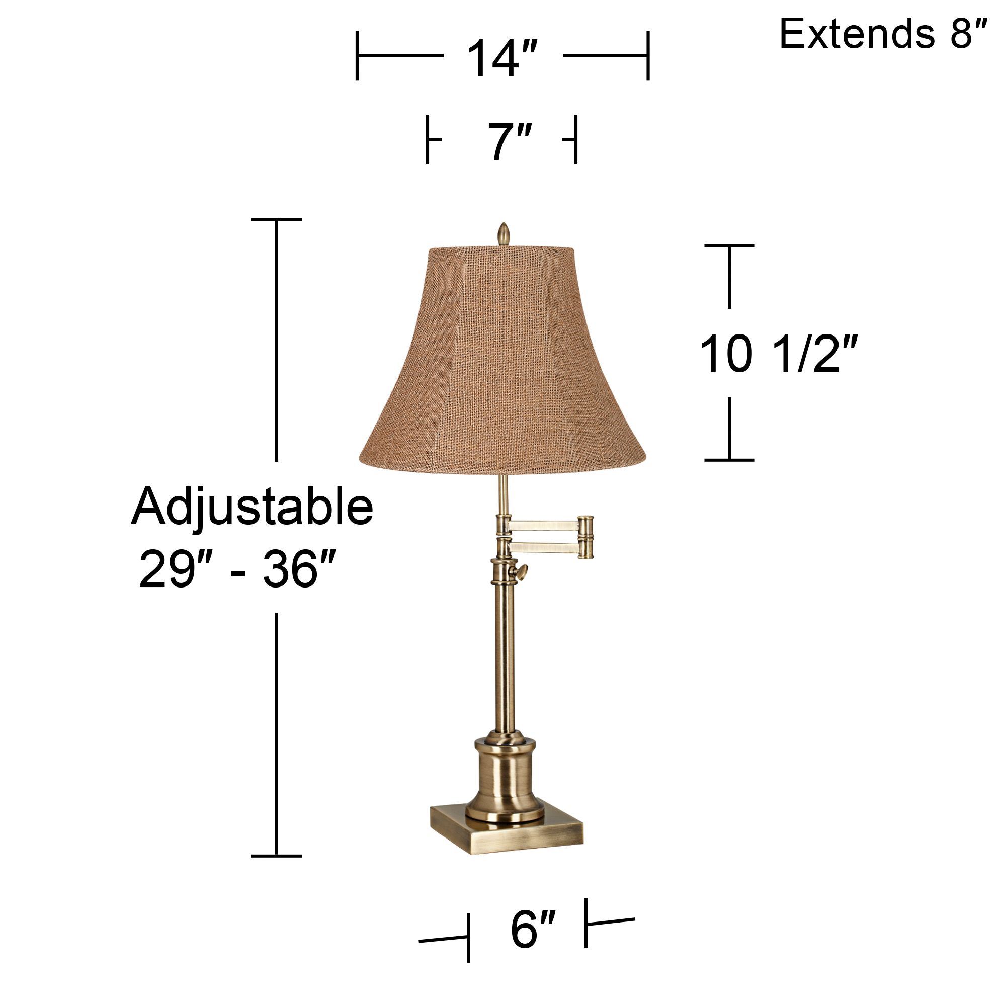 Image 6 Regency Hill Westbury Burlap Bell Brass Adjustable Swing Arm Lamp more views