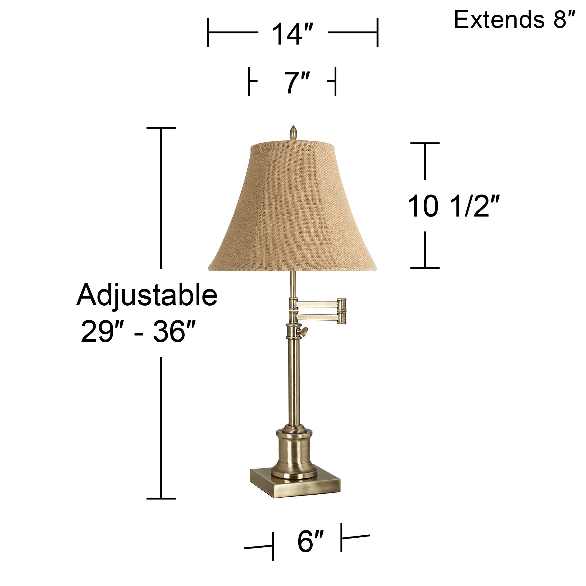 Image 7 Regency Hill Westbury Burlap Bell Brass Adjustable Swing Arm Lamp more views