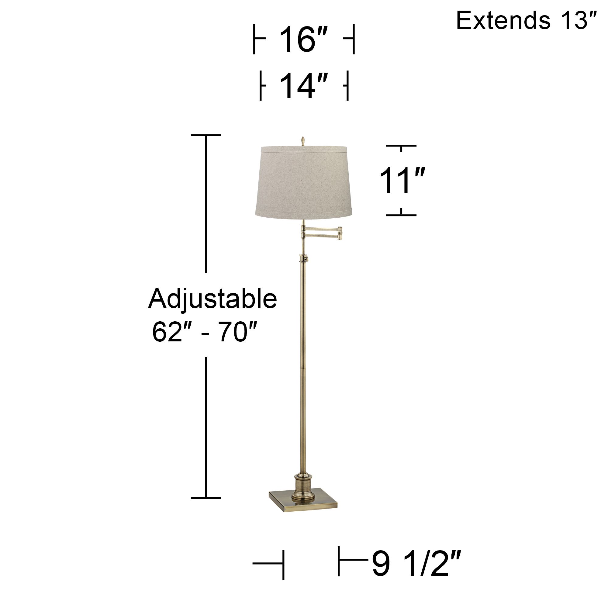 Image 5 Regency Hill Westbury Burlap Shade Brass Swing Arm Floor Lamp more views