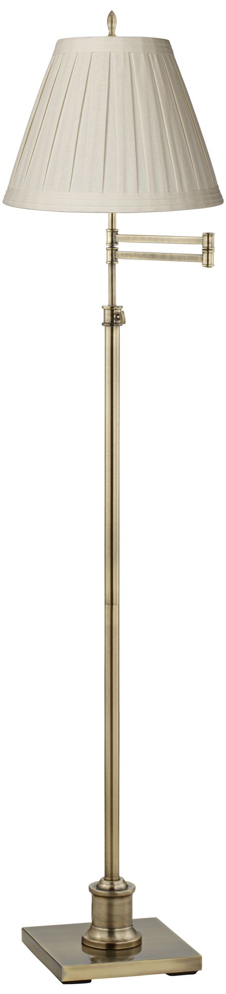 Regency Hill Westbury Cream Linen Shade Brass Swing Arm Floor Lamp