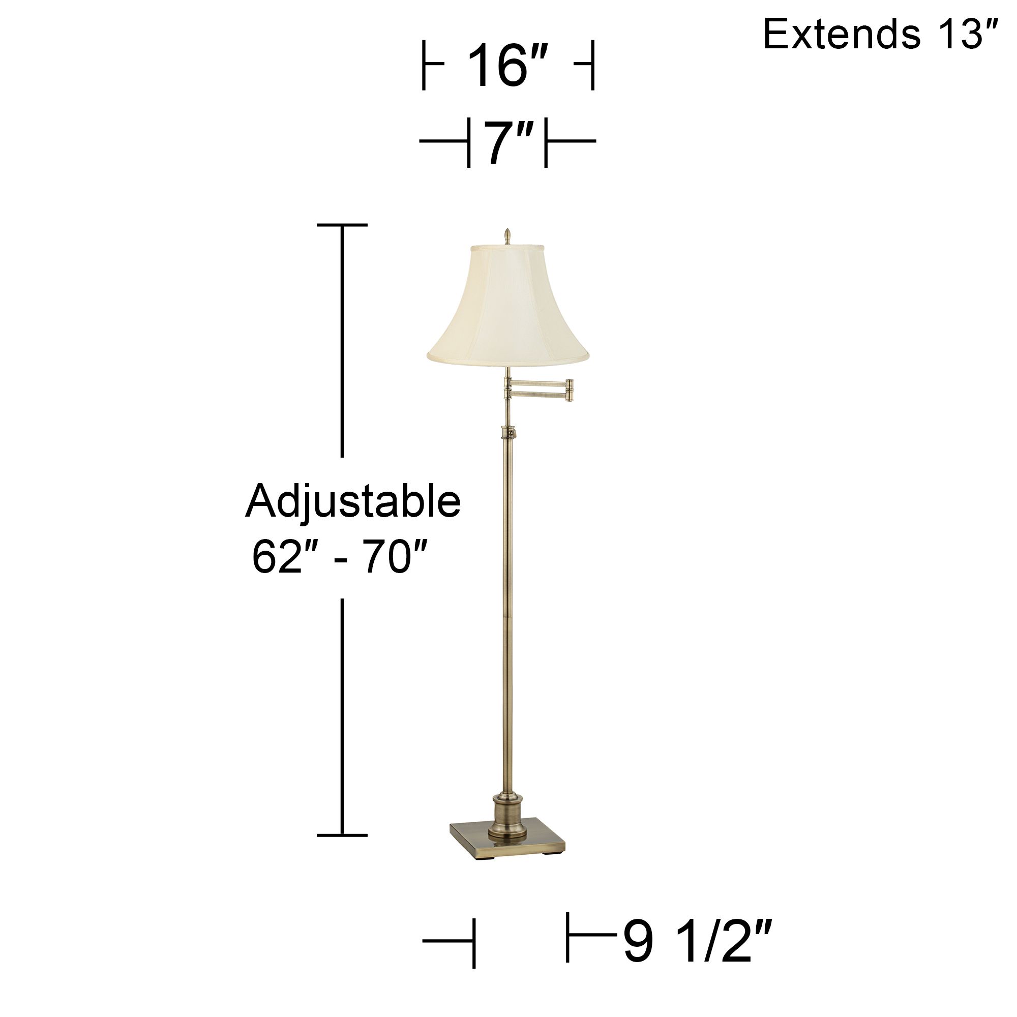Image 6 Regency Hill Westbury Creme Bell Shade Brass Swing Arm Floor Lamp more views
