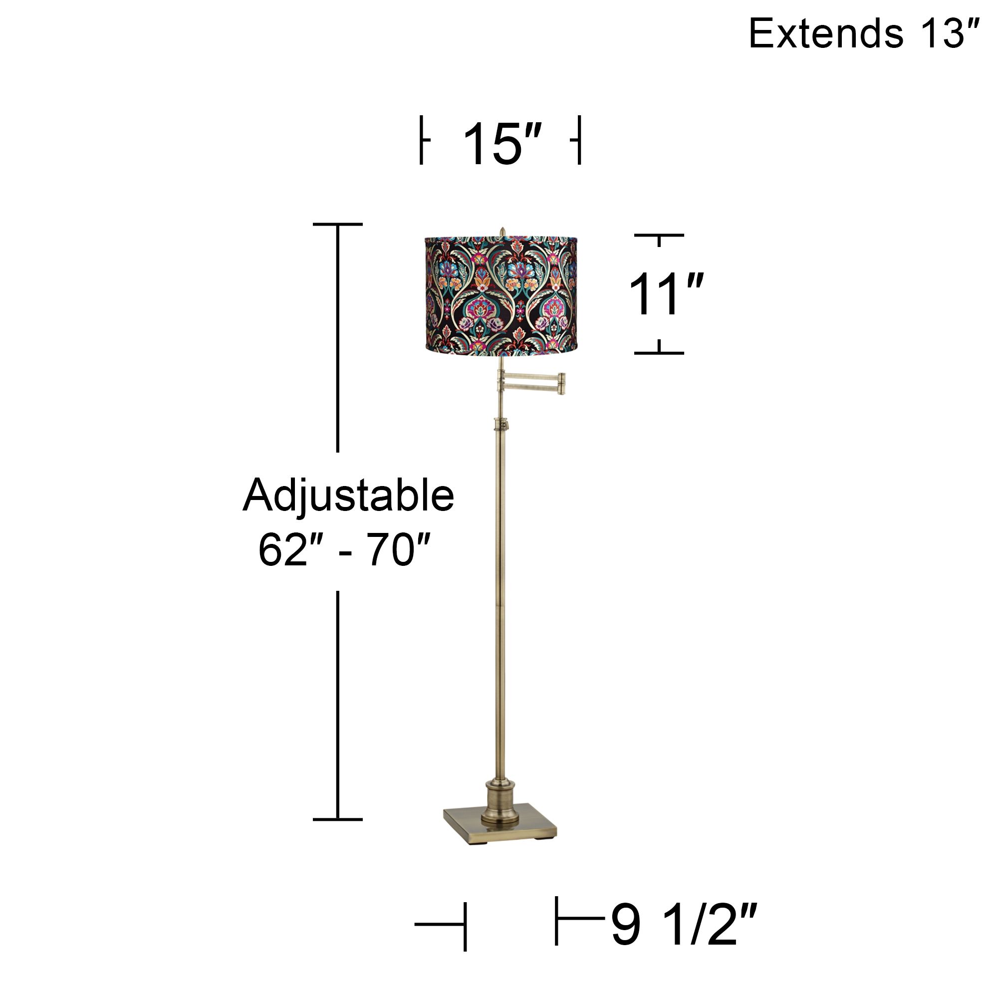 Image 4 Regency Hill Westbury Embroidered Shade Brass Swing Arm Floor Lamp more views