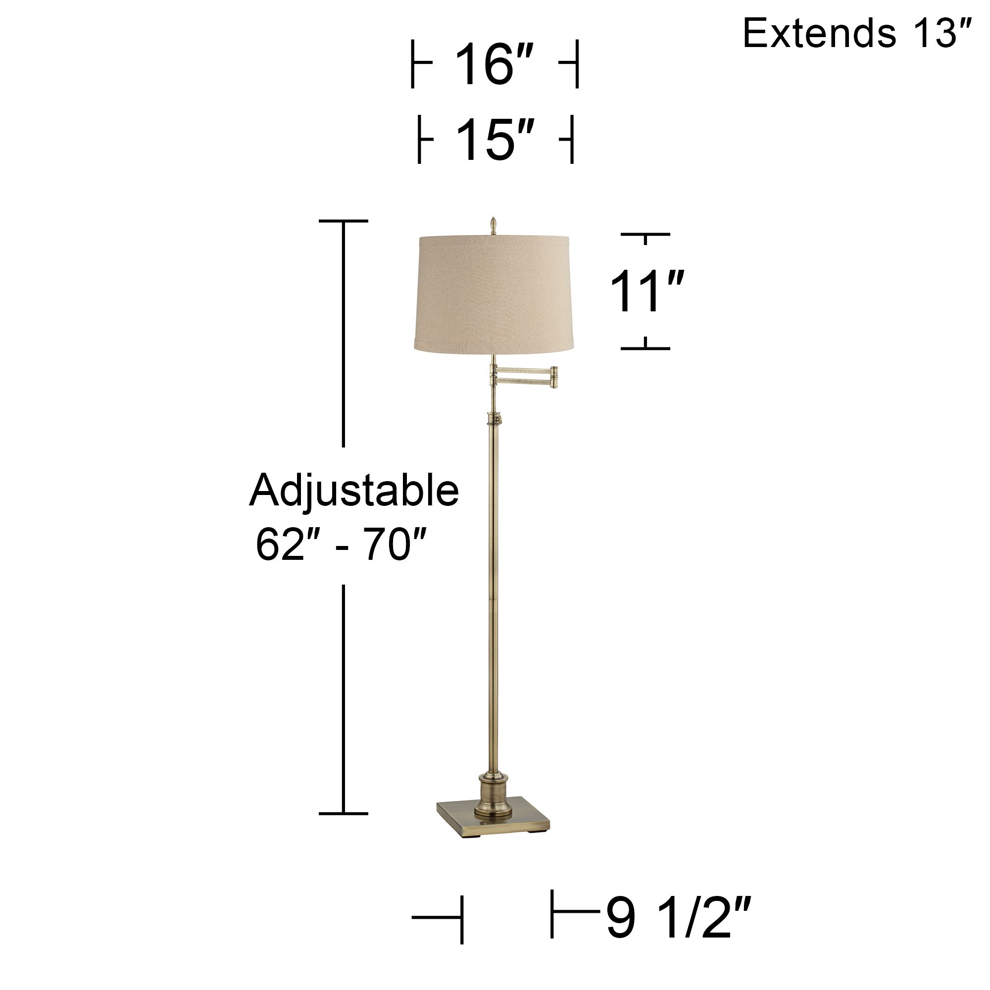 Image 5 Regency Hill Westbury Linen and Brass Adjustable Swing Arm Floor Lamp more views