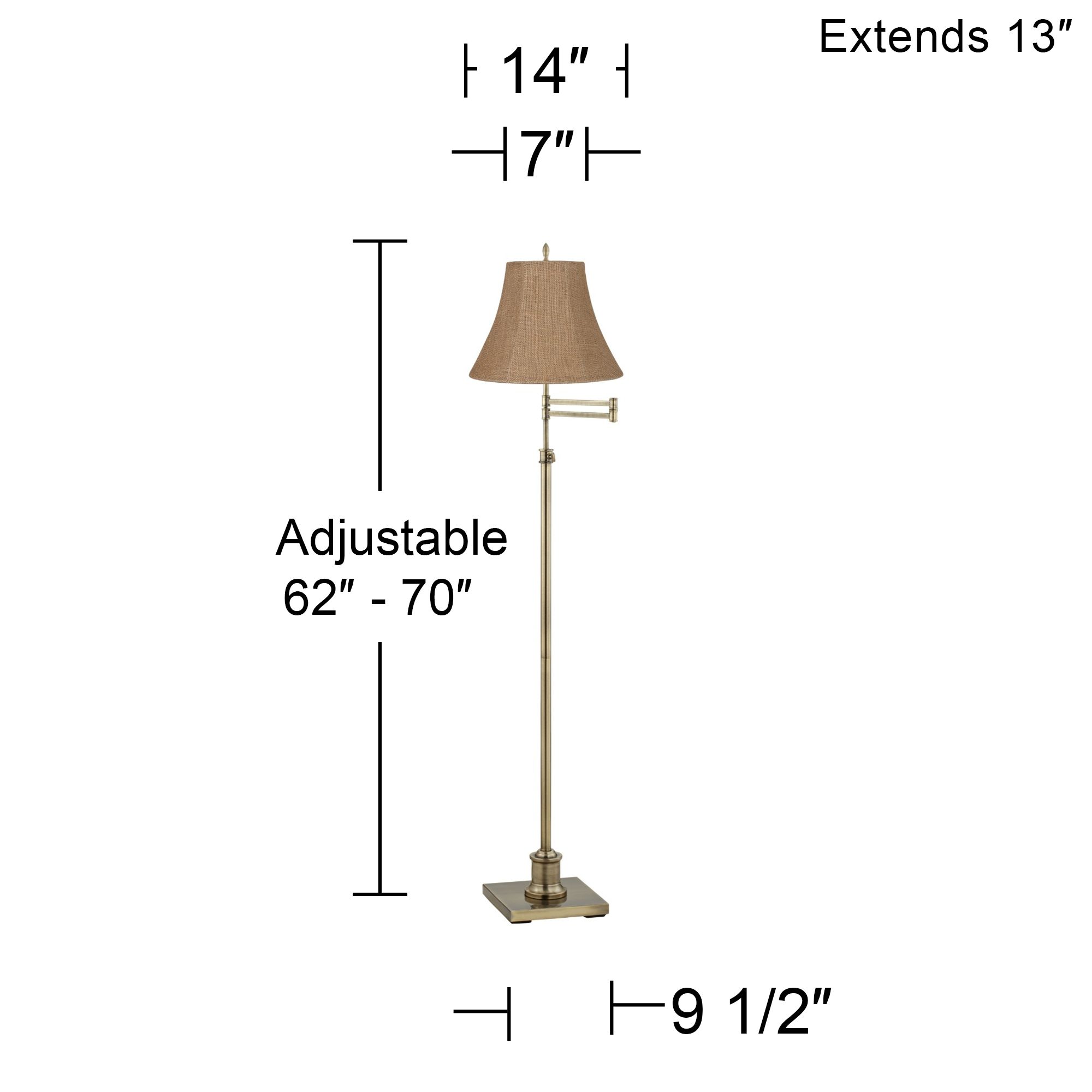 Image 4 Regency Hill Westbury Natural Burlap Bell Brass Swing Arm Floor Lamp more views