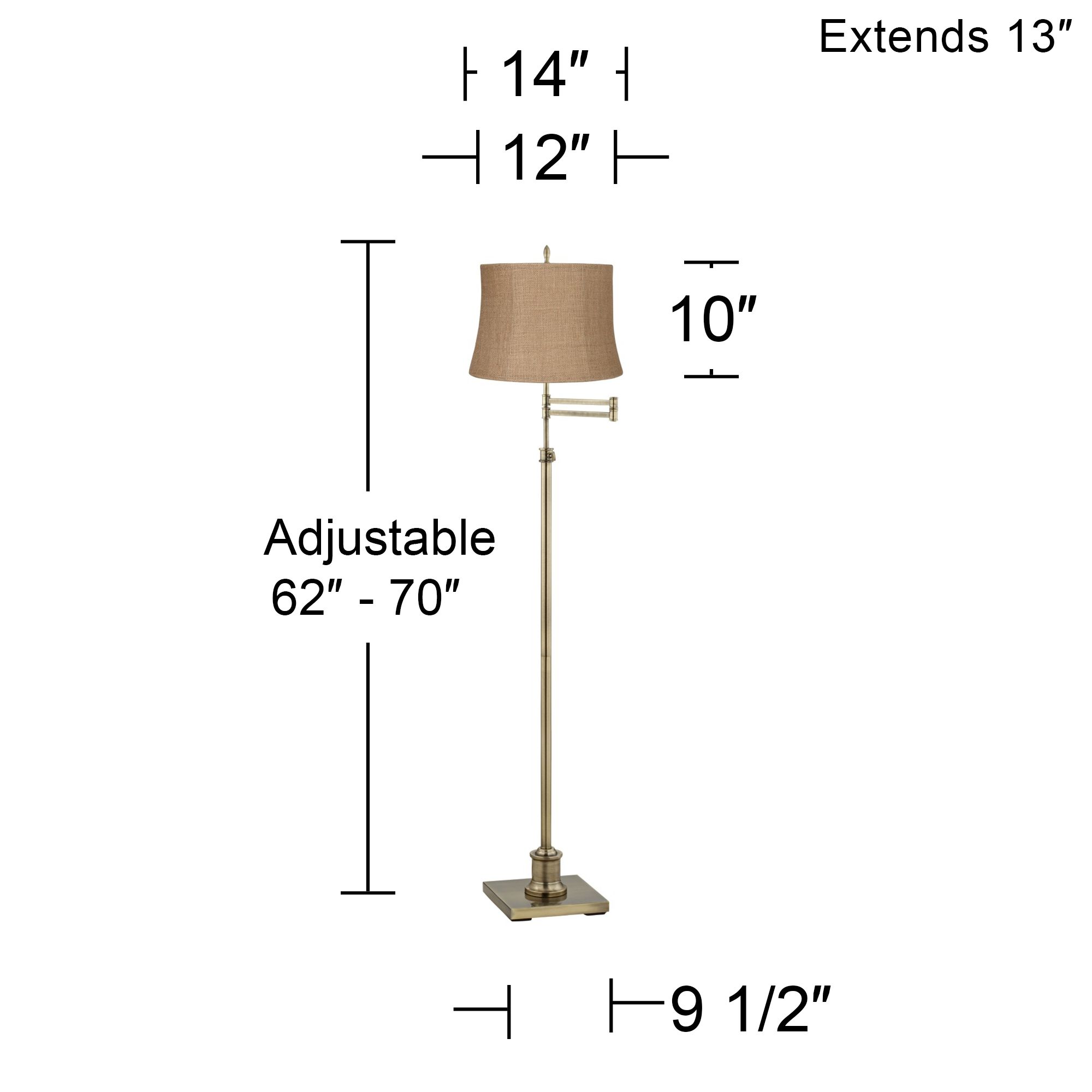 Image 4 Regency Hill Westbury Natural Burlap Brass Adjustable Swing Arm Floor Lamp more views