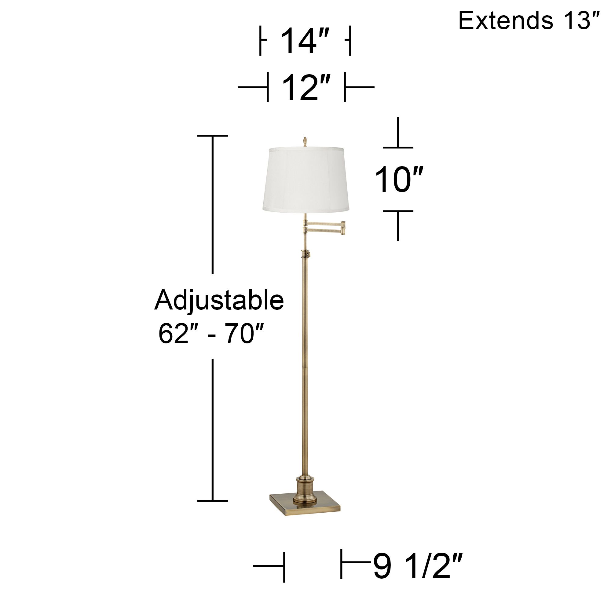 Image 4 Regency Hill Westbury Off-White Drum Brass Adjustable Swing Arm Floor Lamp more views