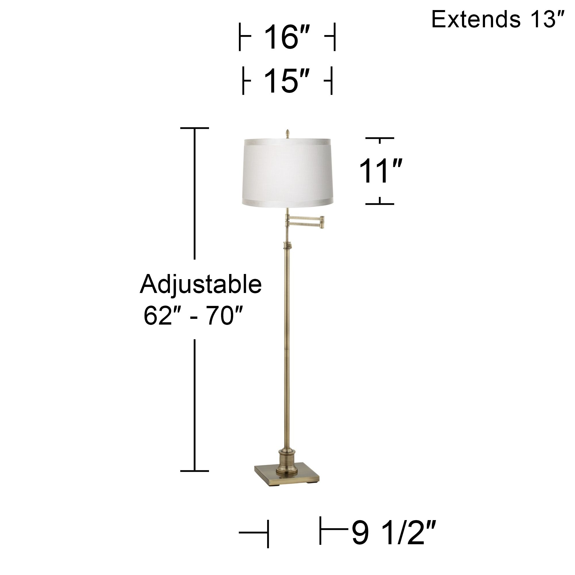 Image 4 Regency Hill Westbury Off-White Shade Brass Swing Arm Floor Lamp more views