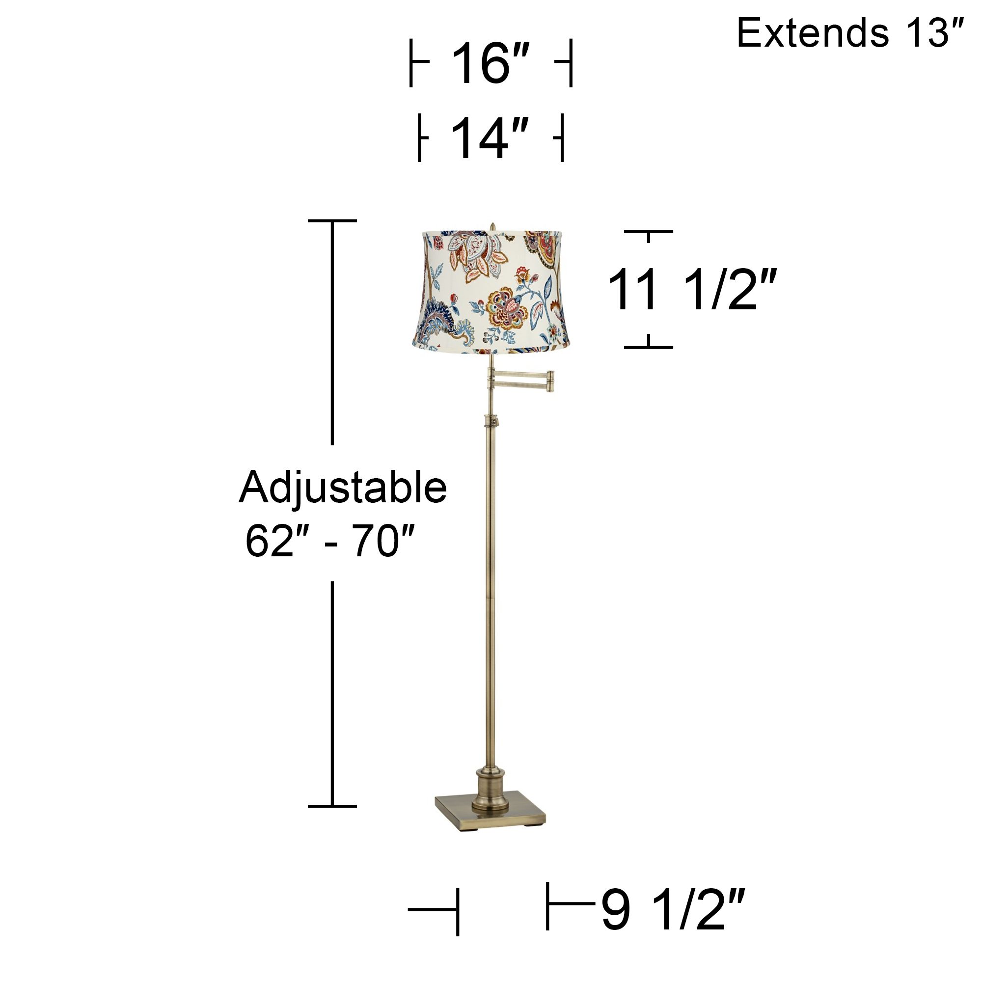 Image 4 Regency Hill Westbury Paisley and Brass Adjustable Swing Arm Floor Lamp more views