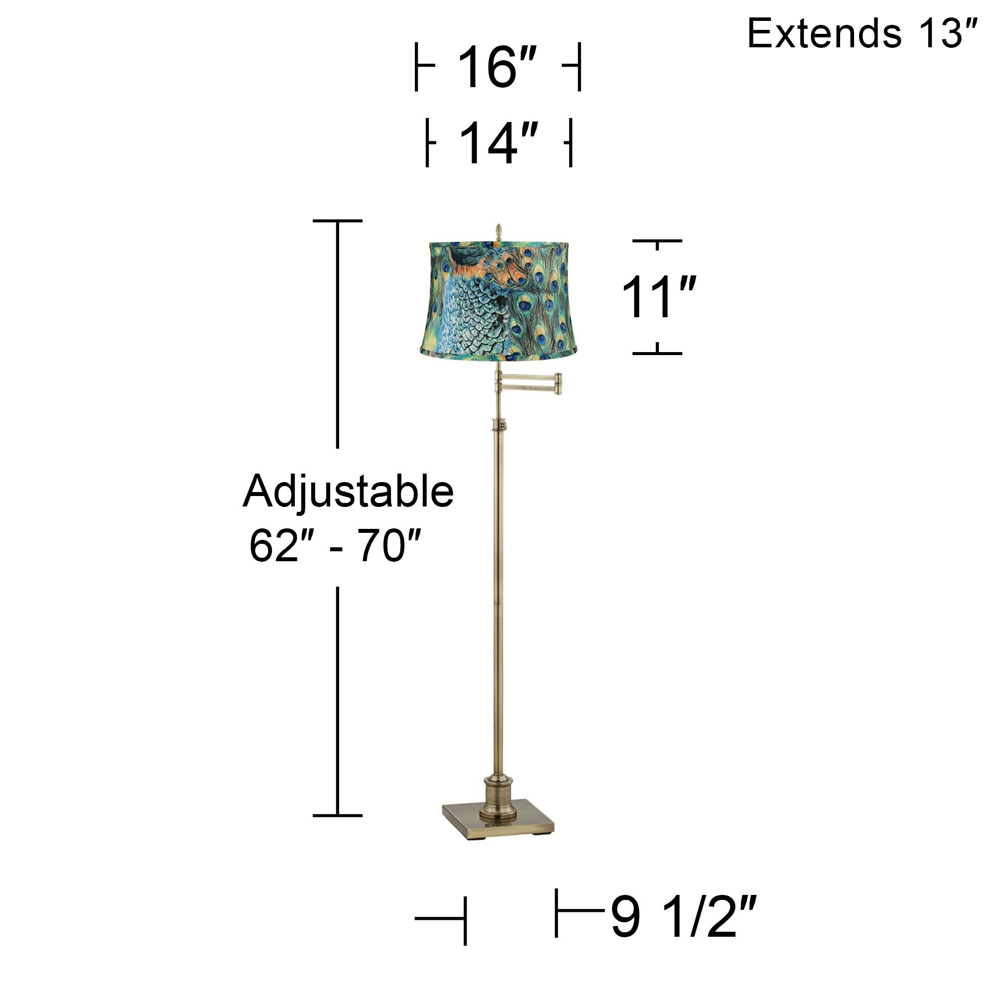 Image 4 Regency Hill Westbury Peacock Print Shade Brass Swing Arm Floor Lamp more views
