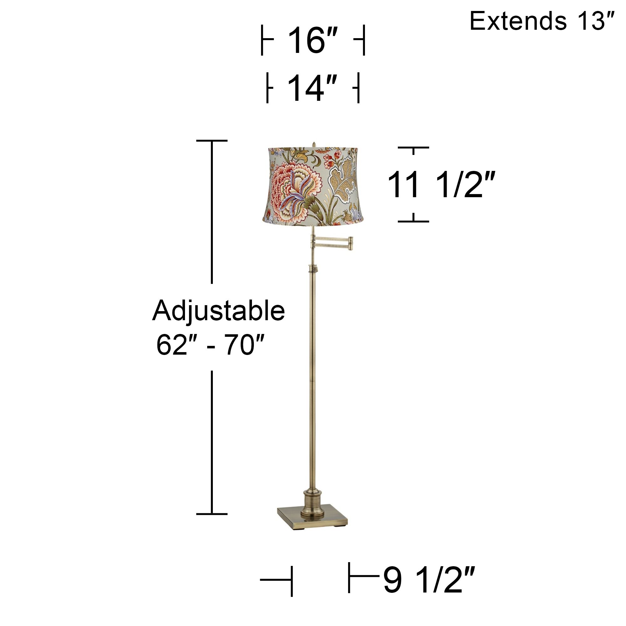 Image 4 Regency Hill Westbury Sage Flower Shade Brass Swing Arm Floor Lamp more views