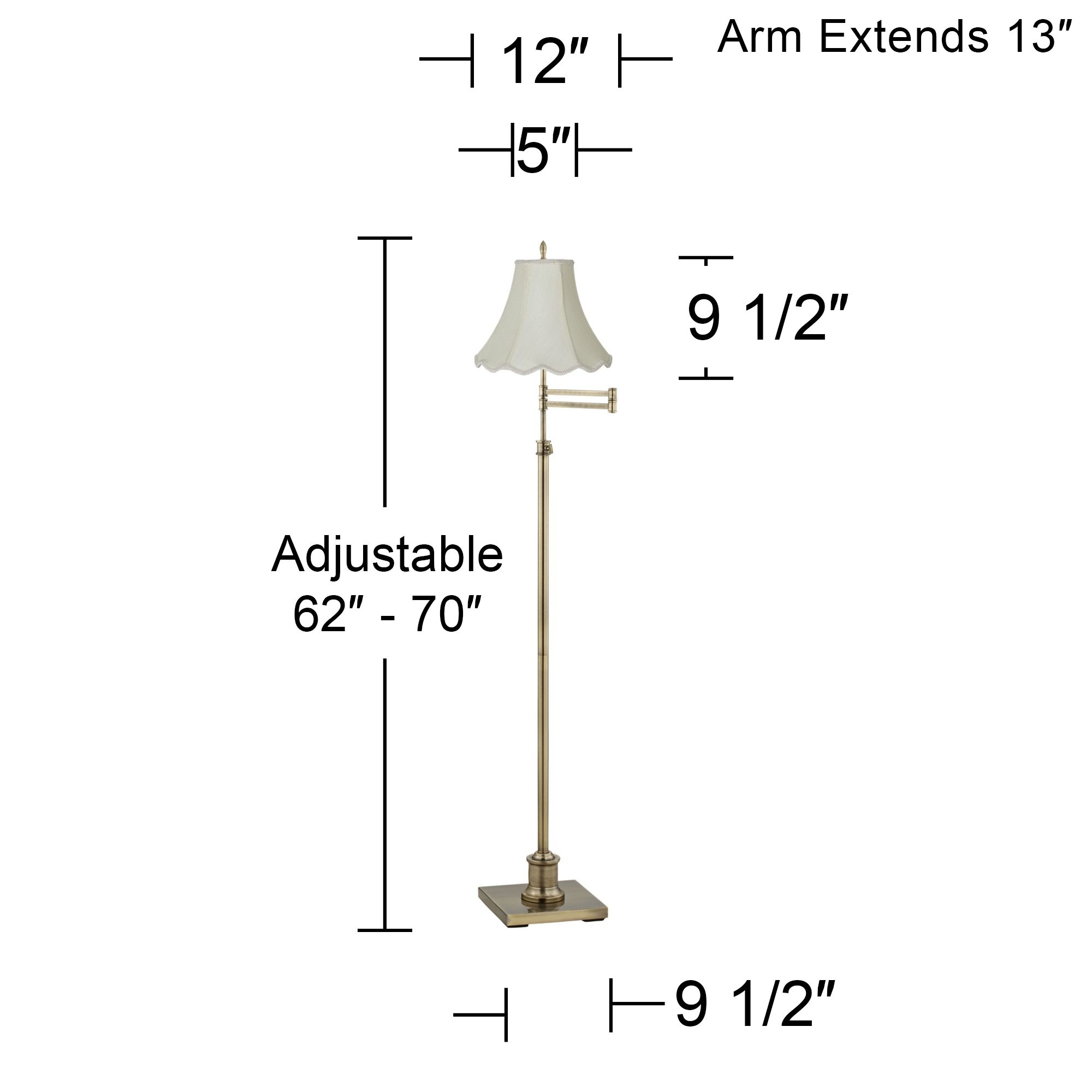 Image 3 Regency Hill Westbury Scalloped Bell Brass Adjustable Swing Arm Floor Lamp more views