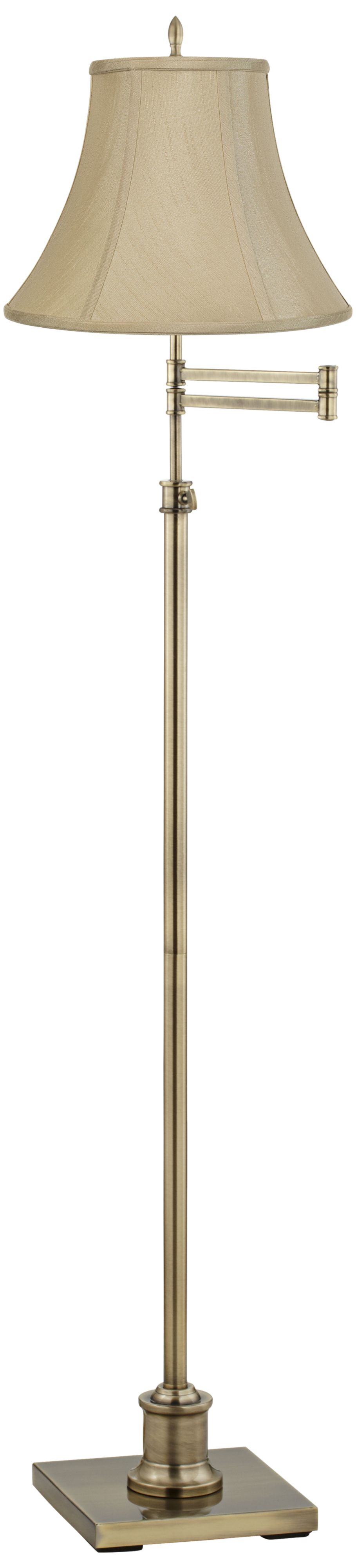 Regency Hill Westbury Taupe and Brass Adjustable Swing Arm Floor Lamp
