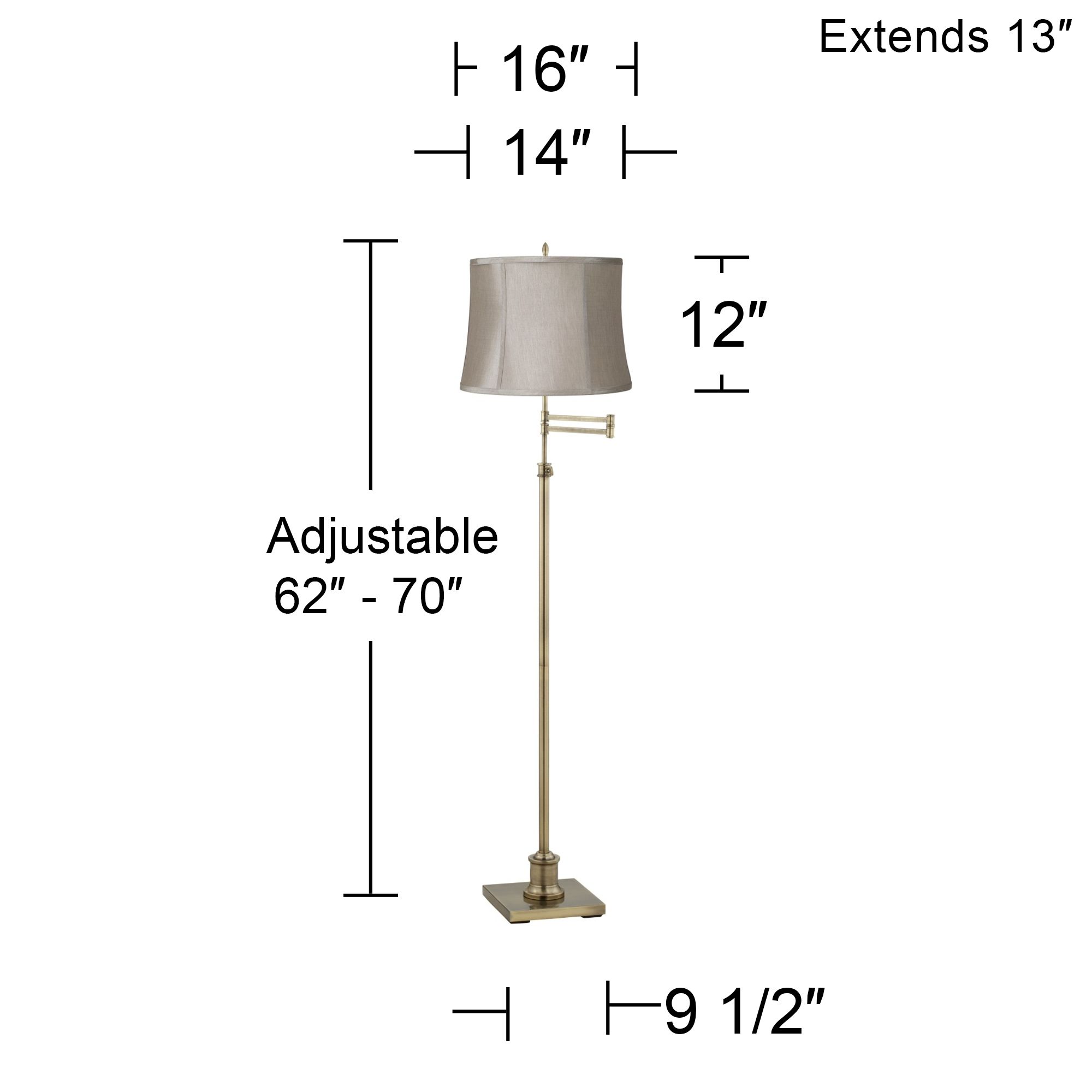 Image 4 Regency Hill Westbury Taupe Gray Shade Brass Swing Arm Floor Lamp more views