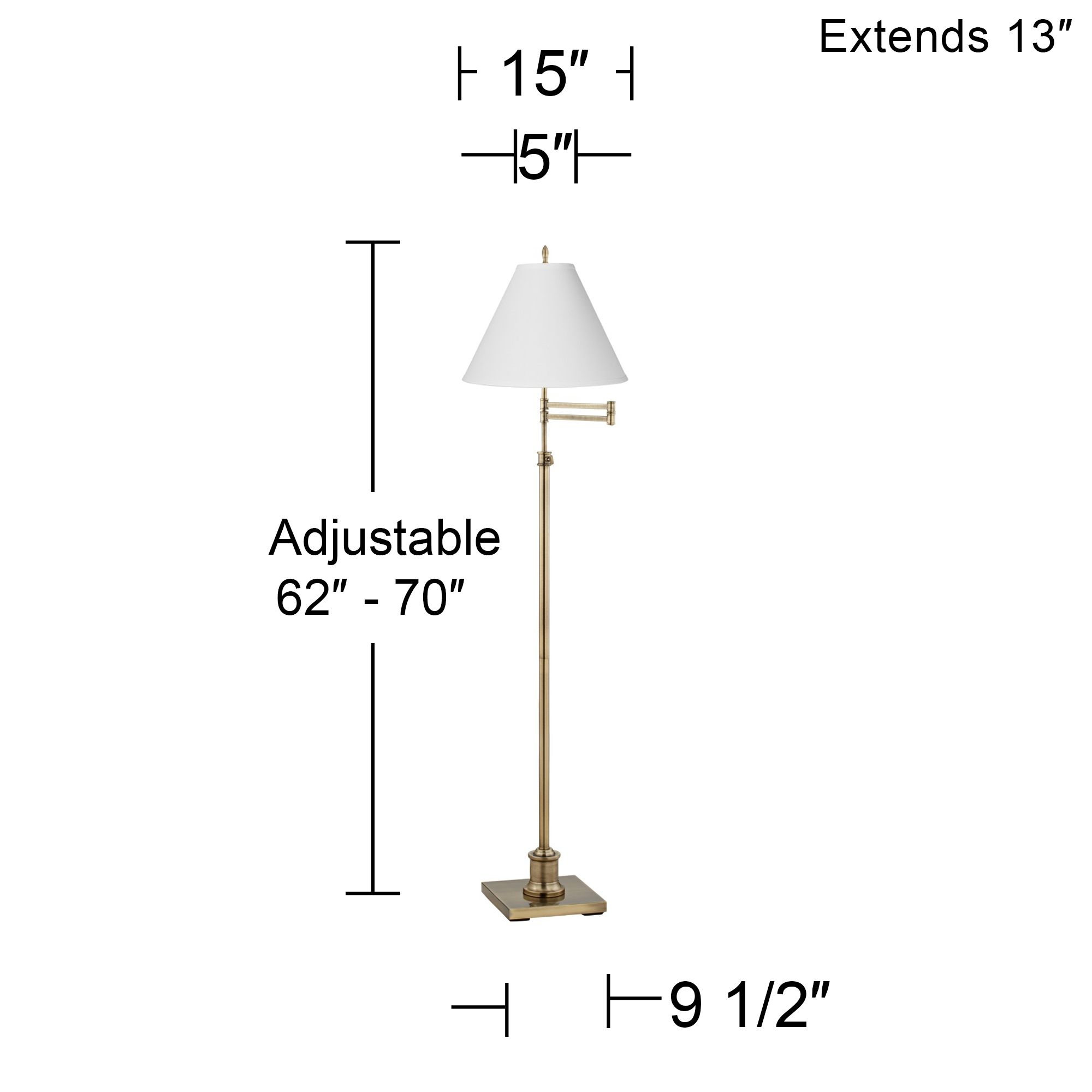 Image 4 Regency Hill Westbury White and Brass Adjustable Swing Arm Floor Lamp more views
