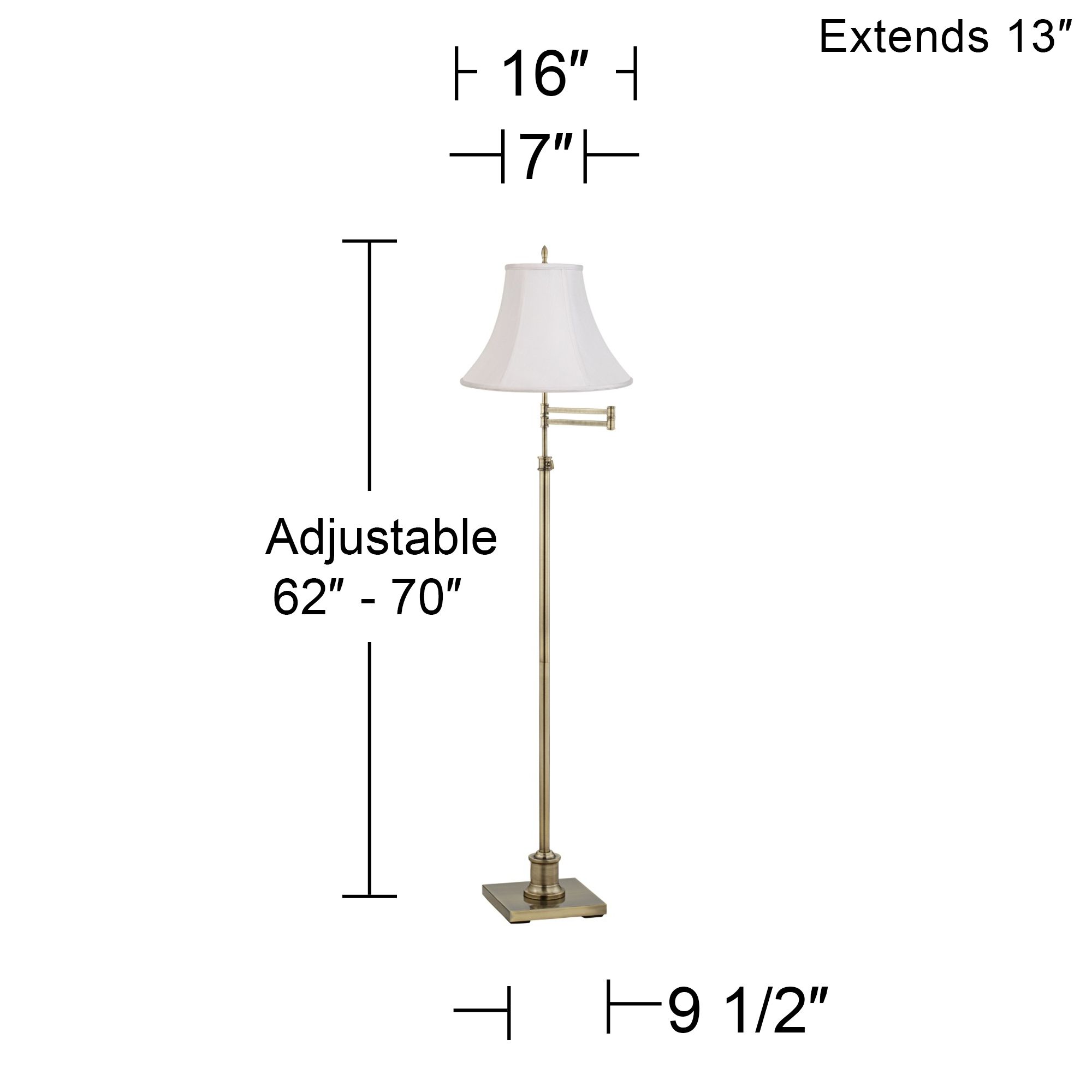 Image 4 Regency Hill Westbury White and Brass Adjustable Swing Arm Floor Lamp more views