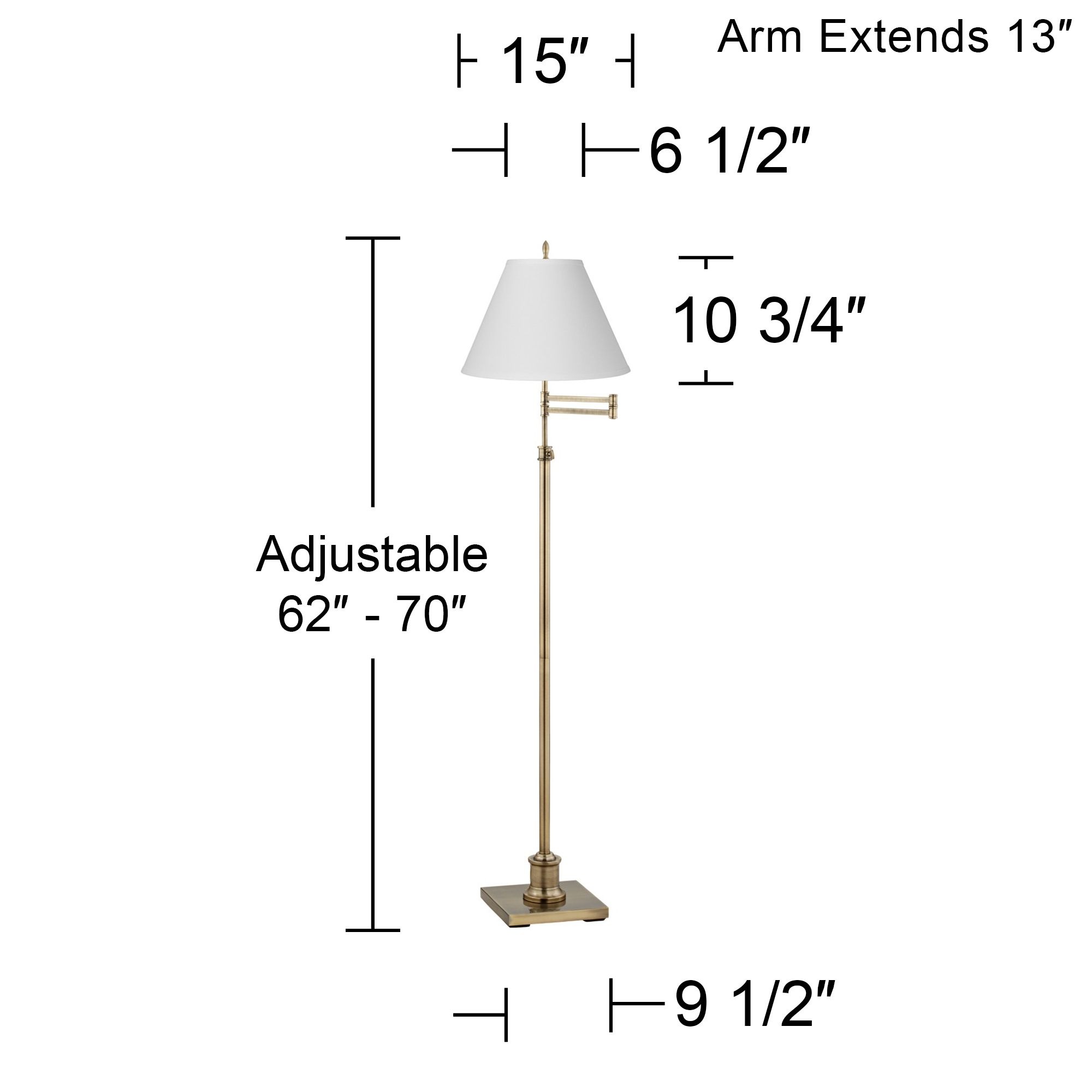 Image 4 Regency Hill Westbury White Linen and Brass Adjustable Swing Arm Floor Lamp more views