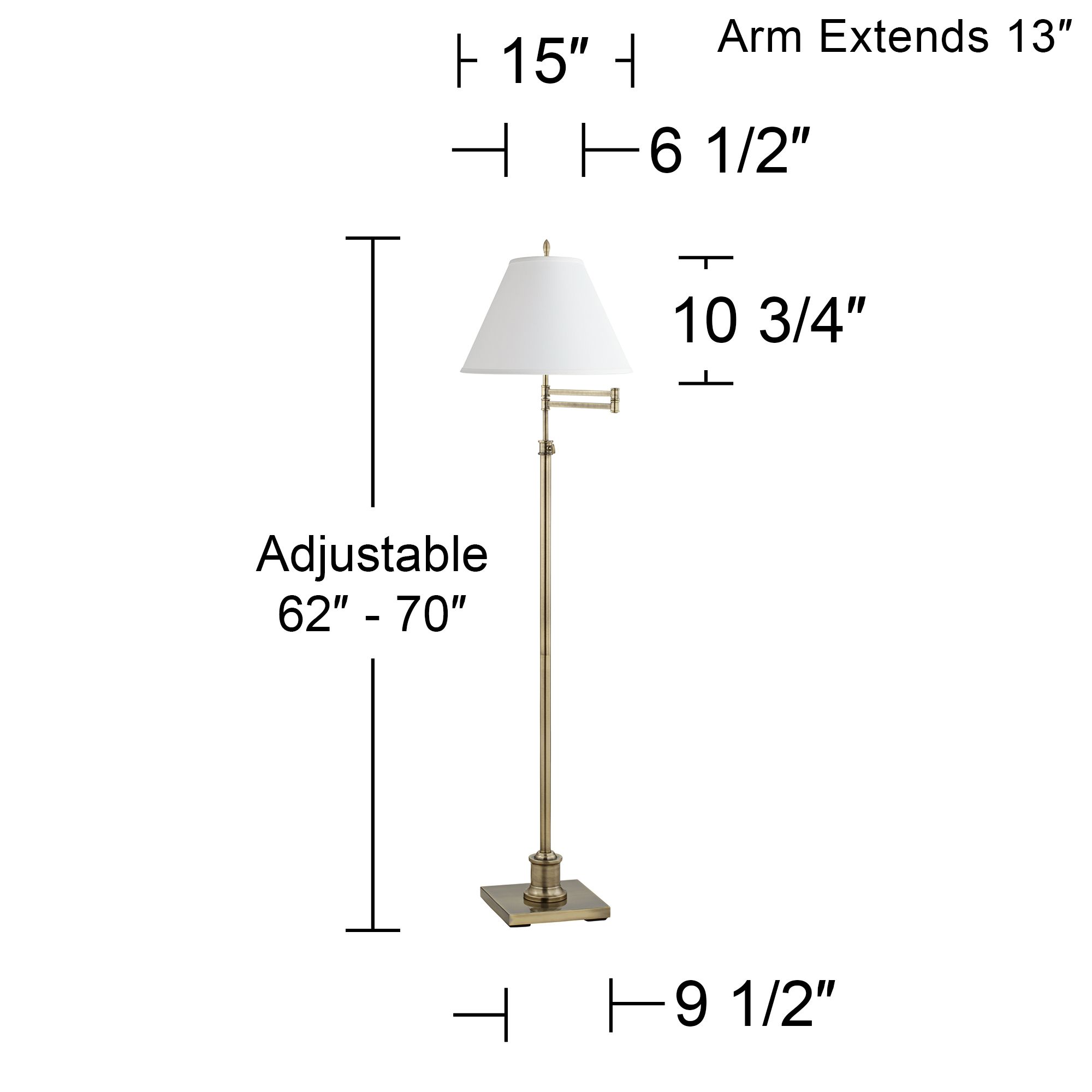 Image 5 Regency Hill Westbury White Linen and Brass Adjustable Swing Arm Floor Lamp more views