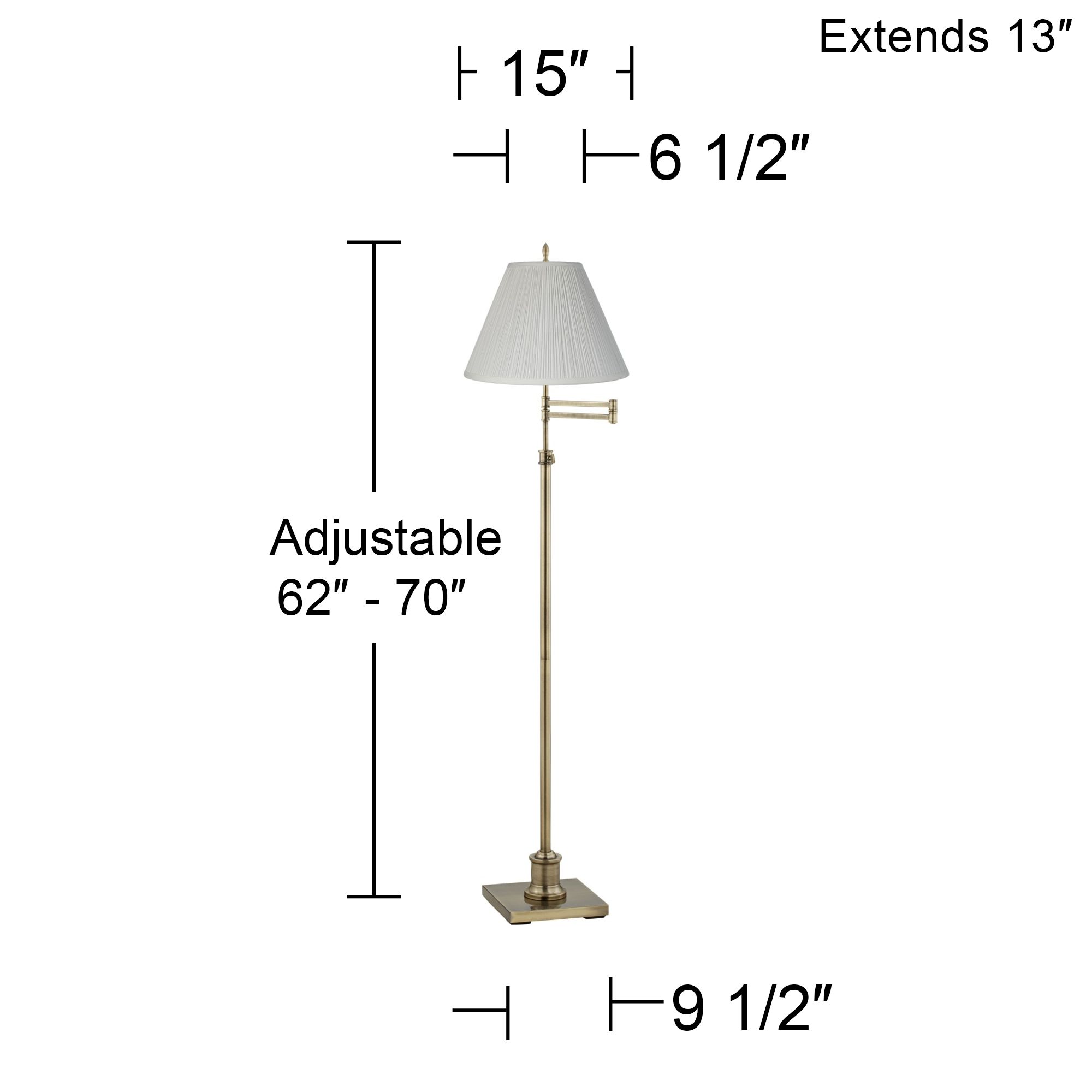 Image 3 Regency Hill Westbury White Pleated Brass Adjustable Swing Arm Floor Lamp more views