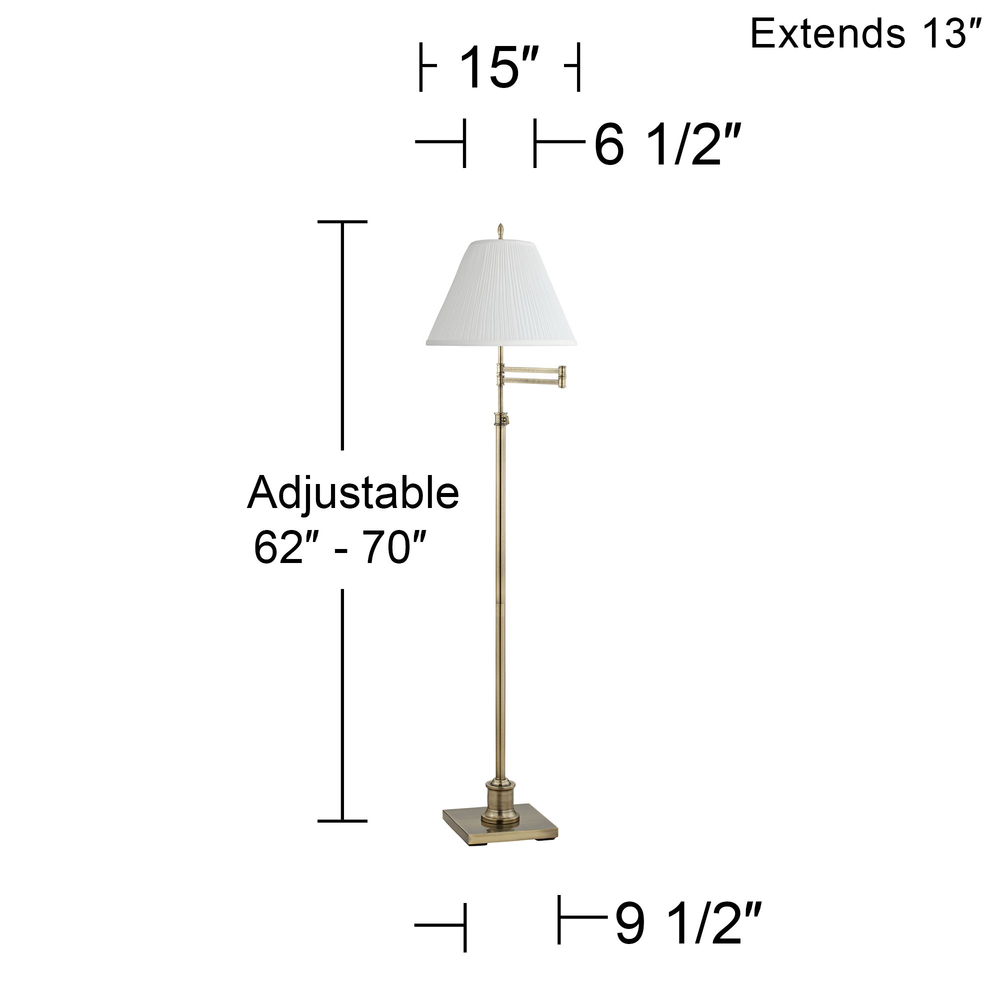 Image 6 Regency Hill Westbury White Pleated Brass Adjustable Swing Arm Floor Lamp more views